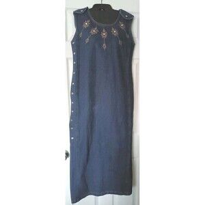 Vintage Molato Denim Maxi Dress Size Large Sleeveless Jean Embroidered Jeweled